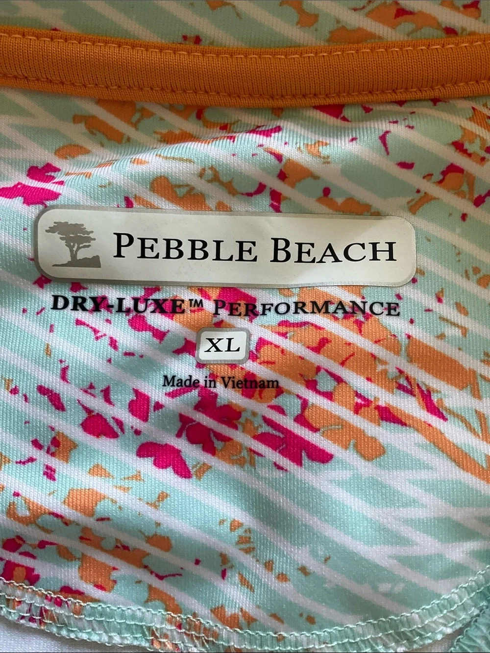 🔴Pebble Beach Dry-Luxe Performance Sleeveless Polo Shirt XL Mint Orange Abstract - Picture 3 of 3